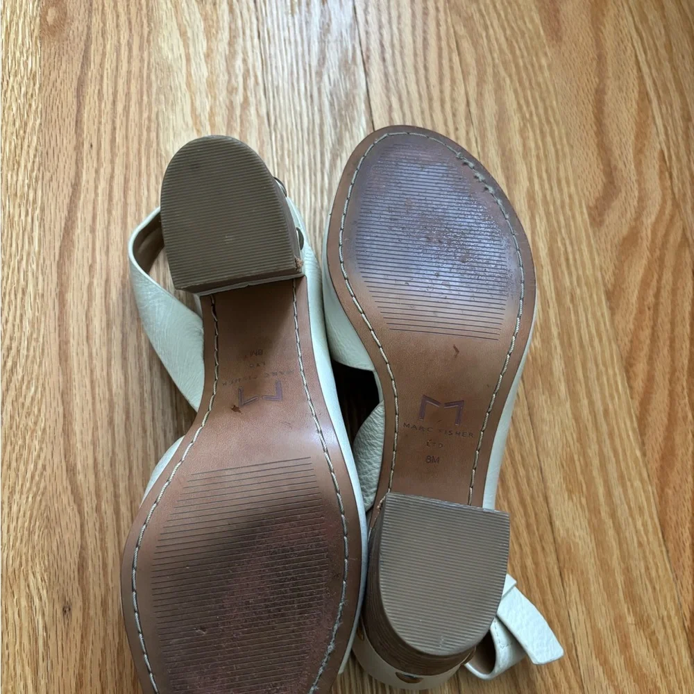 Marc Fisher White and Brown Peep-Toe Heels - Picture 3 of 4